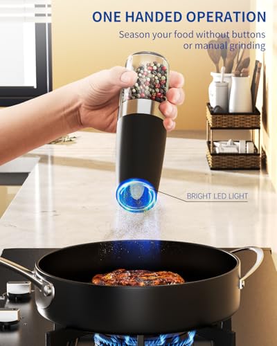 Gravity Electric Salt and Pepper Grinder Set Automatic Salt and Pepper Grinder Set with LED Light (2 Count)