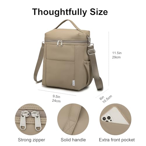 NOL Insulated Lunch Bags for Women Cooler Bag Lightweight Nylon Waterproof Lunch Box for Work Khaki Large 12L
