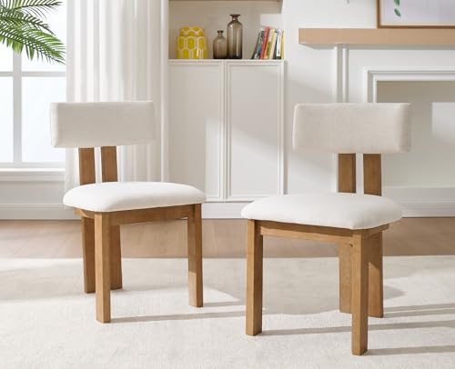 Linen Dining Chairs Set of 4 Modern Farmhouse Kitchen Chairs with Open Low Back Upholstered Wood Side Chairs for Dining Room (4 Count)