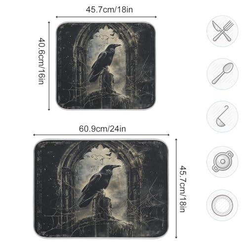 Halloween Crows Dish Drying Mat for Kitchen Counter Absorbent Microfiber Large Drying Pad Dish mats for Kitchen Countertops 18 x 24 Inch