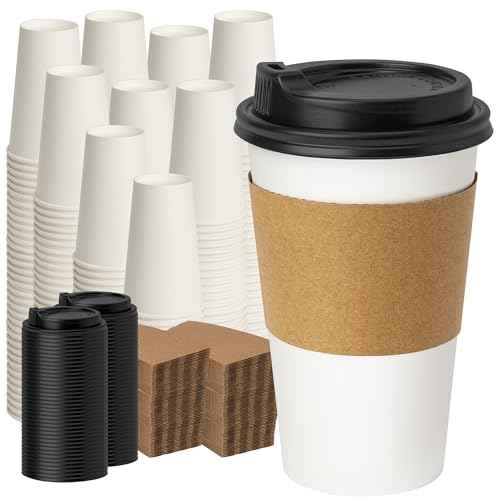 16 oz 500 Pack Disposable Coffee Cups with Lids & Sleeves (500 Count)