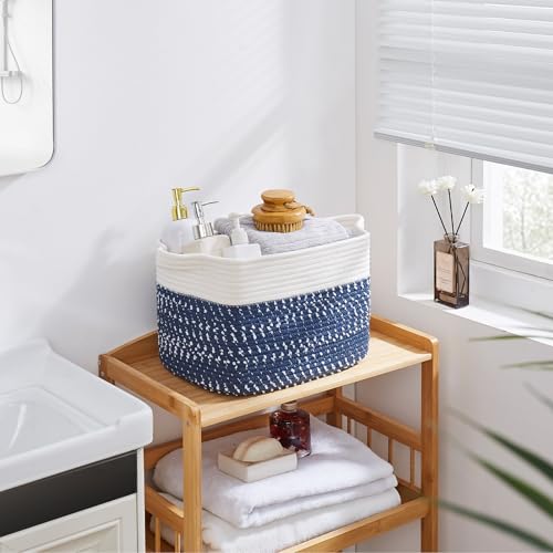 Cotton Rope Storage Baskets for Organizing White Blue 3
