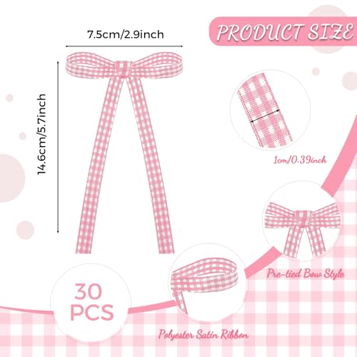 30 Pack Bow Cake Toppers Pink Gingham Ribbon Bows for Cake (30 Count)