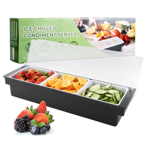 Ice Chilled Condiment Caddy with 3 Removable Trays and Lids