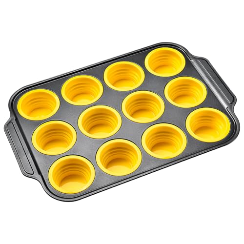 12 Cups Silicone Muffin Pans for Baking with Metal Frame