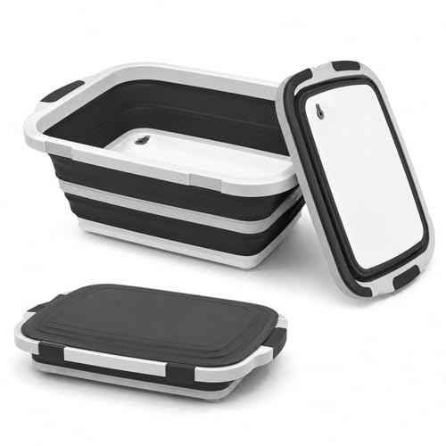 BBQ Prep Tub 16L Black Collapsible Sink with Cutting Board Lid (4.2 Count)
