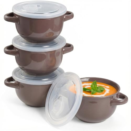 French Onion Soup Crocks with Lids & Handles (4 Count)