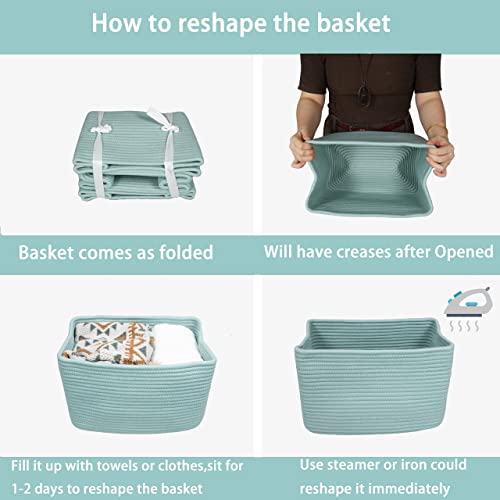 Woven Cotton Rope Storage Baskets 15x10x9.3" 3 Pack Green
