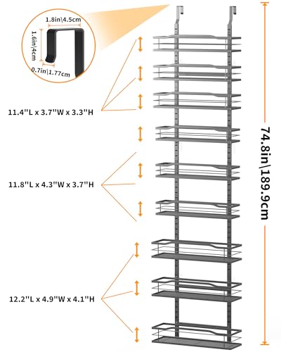 12.2"(W) Narrow 9-Tier Over The Door Pantry Organizer, Pantry Organization and Storage, Black Hanging Basket Wall Spice Rack Seasoning Shelves, Home & Kitchen