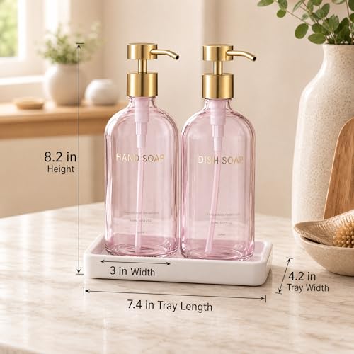 Glass Kitchen Soap Dispenser Set with Ceramic Tray (3 Count)