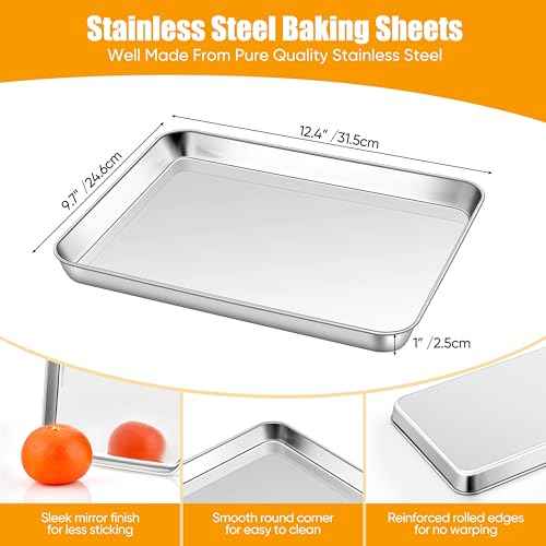 6 Pack 9 x 13 Inches Stainless Steel Quarter Sheet Pans (4 Count)