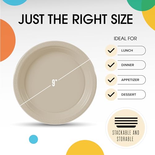 Exquisite Party Solids Sturdy Ivory Plastic Plates 9" Party Plates 100 Pcs (100 Count)