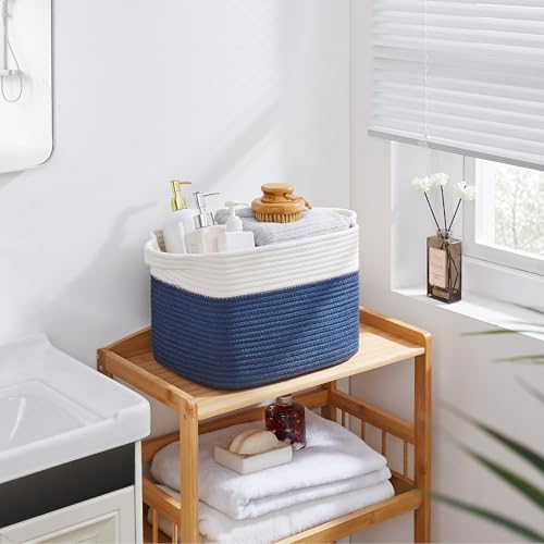 Cotton Rope Storage Baskets for Organizing Blue & White 3