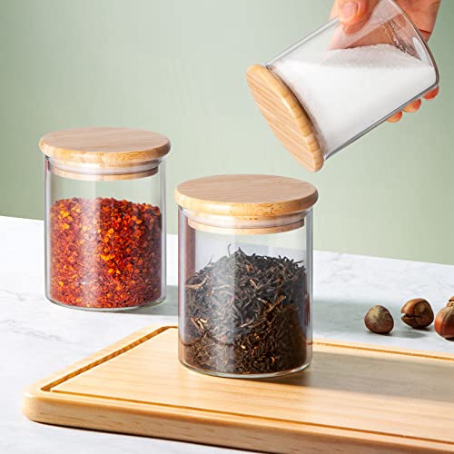 12 Oz Glass Jars with Bamboo Lid 3mm Thick Upgrade Clear (8 Count)