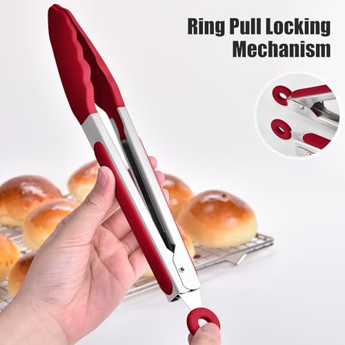 Kitchen Tongs with Silicone Tips for Cooking Serving