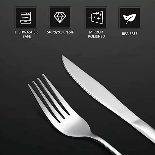 12 Pcs Silverware Set with 6 Steak Knives and 6 Dinner Forks (12 Count)