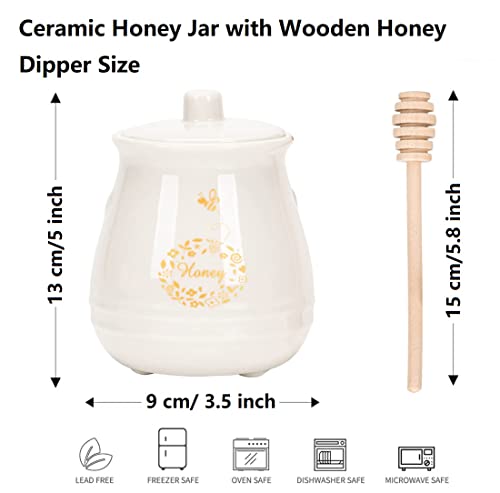 Ceramic Honey Jar with Wooden Honey Dipper