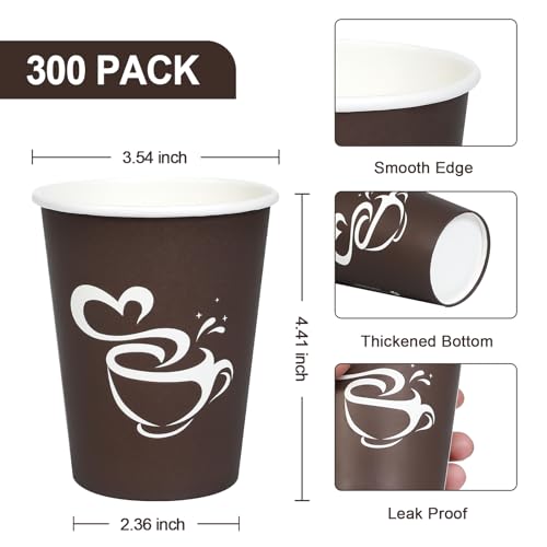300 Count 12 oz Paper Coffee Cups Disposable Hot Coffee Cups Brown