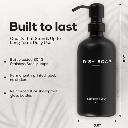 Black Glass Hand and Dish Soap Dispenser Set by Brighter Barns (2 Count)