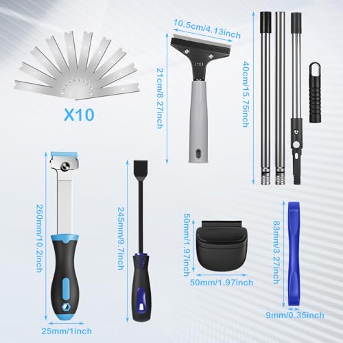 12 Pcs Floor Scraper Tool Set 52" Long Handle Metal Razor (12 Count)