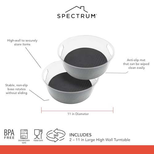 Extra Large High Wall Turntable 12.25 in Pack of 2 Charcoal Gray XL Tall Lazy Susan Rotating Organizer for Kitchen Countertop Bath Cabinet Refrigerator Pantry Shelf Under Sink Organization (2 Count)