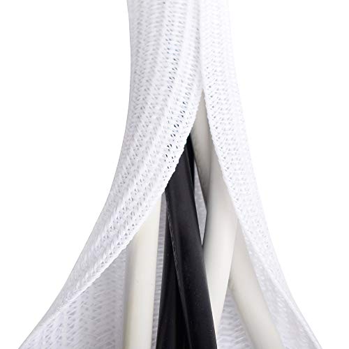 6.6ft - 1/2 inch White Cable Sleeve, Cable Organizer for Desk PC TV Computer, Wire Protector Cable Wrap Cover, Cord Management for Home Office (6.6 Foot)