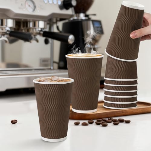 90 Pack 16 oz Disposable Paper Coffee Cups Insulated Brown (90 Count)
