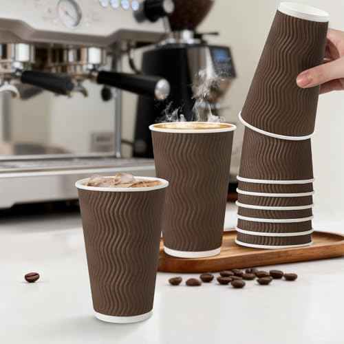 500 Pack 16oz Insulated Disposable Paper Coffee Cups Brown (500 Count)