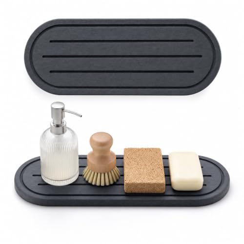 2PCS Water Absorbing Stone Drying Tray Mat for Bathroom Sink & Kitchen Counter Faucet Organizer Decor (2 Count)