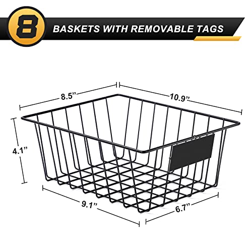 8 Pack Wire Storage Baskets for Organizing with Removable Tags (8 Count)