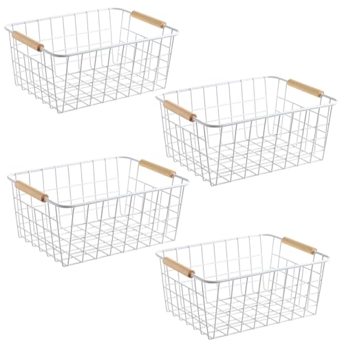 White Wire Baskets for Organizing with Handles (4 Count)
