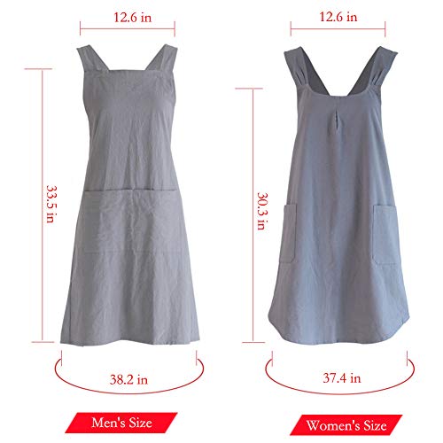Japanese Linen Cross Back Kitchen Cooking Aprons for Women with Pockets Cute for Baking Painting Gardening Cleaning Khaki
