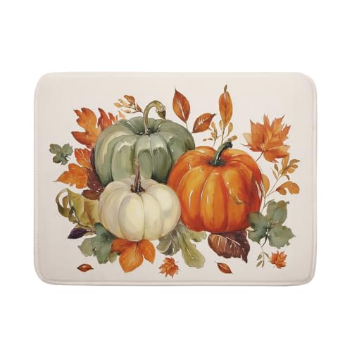 Fall Pumpkin Dish Drying Mat Autumn Leaves Absorbent Dishes Pad 18x24 Inch Seasonal Microfiber Dish Drainer Rack Mat for Kitchen Countertop