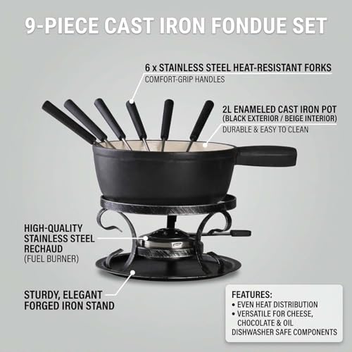 10 Piece Cast Iron Cheese Fondue Pot Set