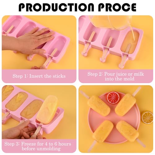 3 Pack Large Silicone Popsicle Molds with 150 Pcs Wooden Sticks (3 Count)