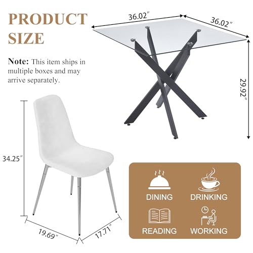 36” Square Glass Dining Table Set for 4