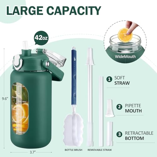 42oz Glass Water Bottles with Straw