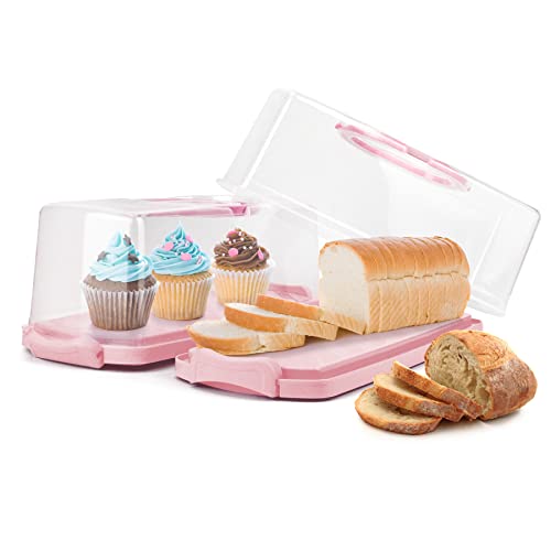 2 Pack Plastic Rectangular Bread Box with Clear Lid (2 Count)