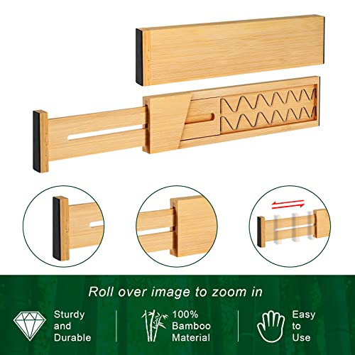 4 Pack Bamboo Drawer Dividers Organizer with Inserts 2.6'' High (4 Count)