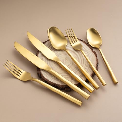 Gold Silverware Set with Steak Knives (24 Count)