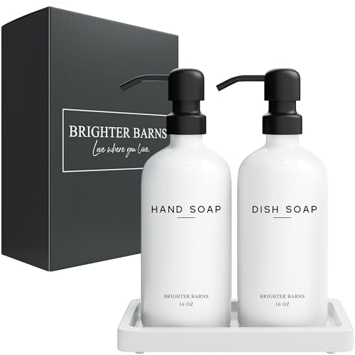 White Glass Hand and Dish Soap Dispenser Set by Brighter Barns