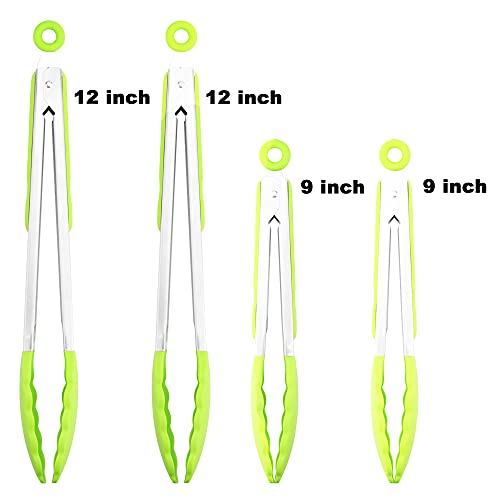 4 Pack Green Silicone Kitchen Tongs Set (4 Count)