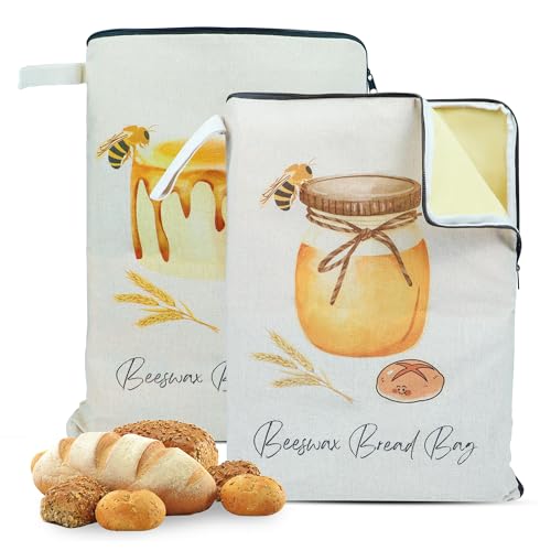 2 Packs Wide Zipper Access Beeswax Bread Bags for Homemade Bread (2 Count)