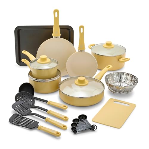 Soft Grip Healthy Ceramic Nonstick 18 Piece Kitchen Cookware Pots and Frying Sauce Saute Pans Set