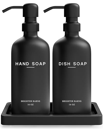 Black Glass Hand and Dish Soap Dispenser Set by Brighter Barns (2 Count)