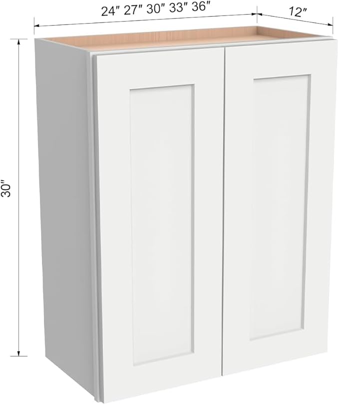Wall-Mounted Cabinet – Solid Wood Shaker Style Medicine Cabinet with Adjustable Shelves & Soft-Close Doors for Bathroom, Kitchen, and Office Storage (Origami White, 27" W x 12" D x 42" H)