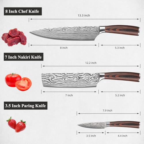 Kitchen Knife Set 3 Piece Chef Knife Set Professional High Carbon Stainless Steel (3 Count)