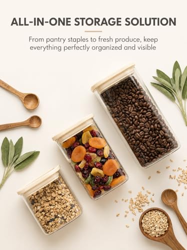 8 Pack Square Glass Pantry Storage Containers Set with Glass Lids (8 Count)