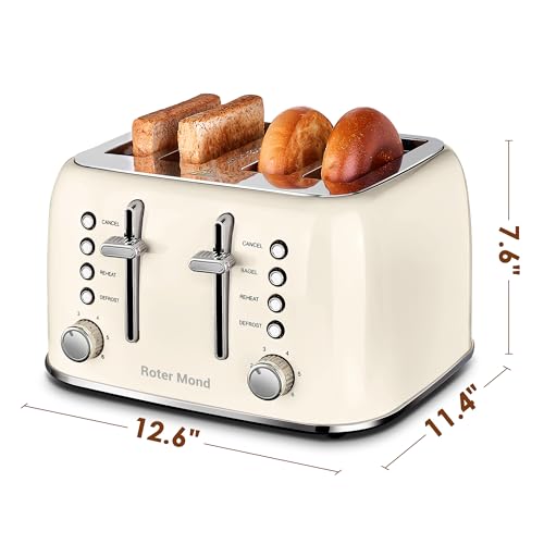 Toaster 4 Slice Retro Stainless Steel with Extra Wide Slots Bagel