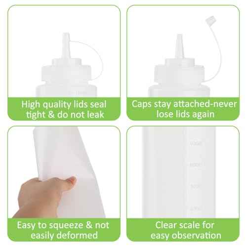 6 Pack 32 oz 1000 ml Plastic Squeeze Bottles with Cap Lids (6 Count)